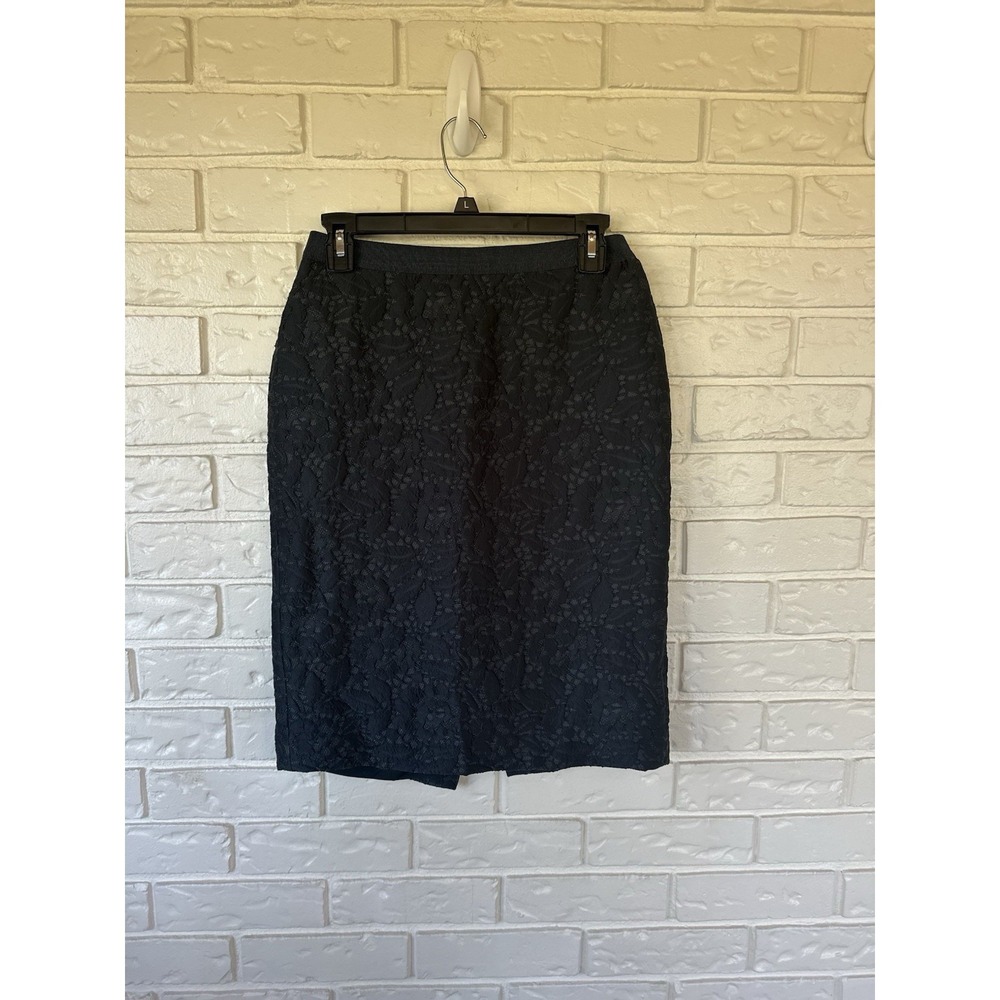 Ann Taylor Black Lace Skirt Size 6 Floral Textured Midi Pencil